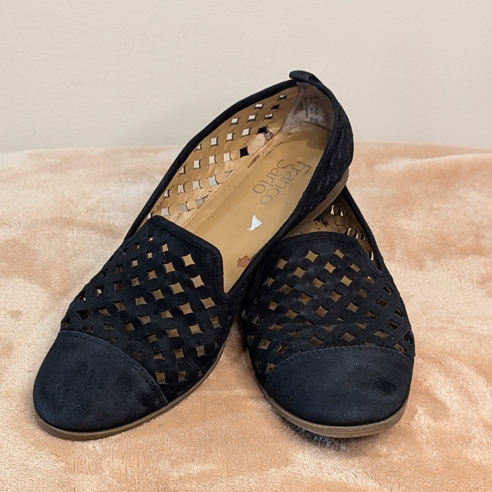 FRANCO SARTO Minimalist Whimsigoth Black Suede Flat Reticulated Shoes 7.5 Laser‎